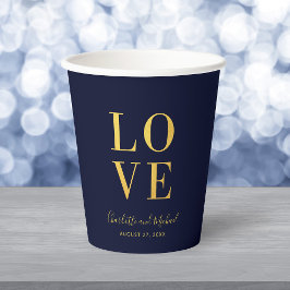 Donkerblauw namaak goud liefde papieren bekers