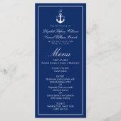 Donkerblauw Nautical Monogram Anchor Wedding Menu (Voorkant)