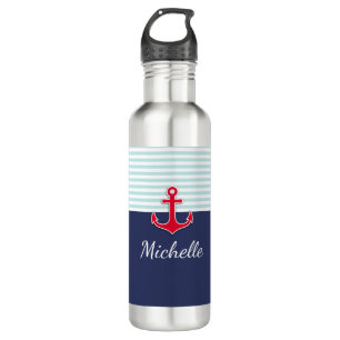 Donkerblauw Nautical Red Anchor, op maat gemaakt Waterfles