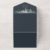 Donkerblauw Navy Waterverf Bladeren Bruiloft   All In One Uitnodiging (Buitenkant)