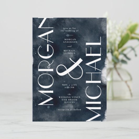 Donkerblauw Navy White Modern Gotische bruiloft In Kaart (Staand voorkant)