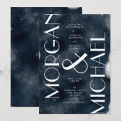 Donkerblauw Navy White Modern Gotische bruiloft In Kaart (Voorkant / Achterkant)