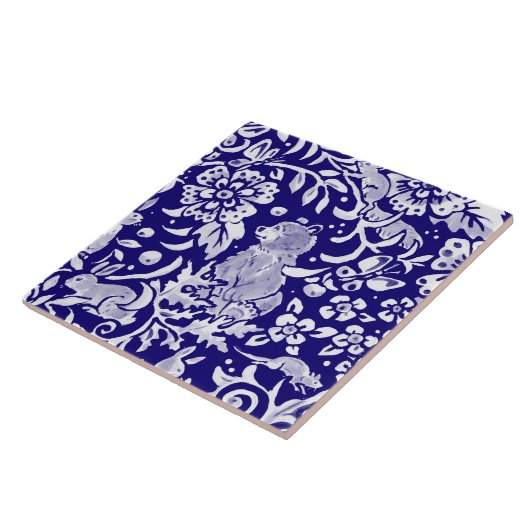 Donkerblauw Navy Woodland MURAL Beer Rechtsboven Tegeltje (Zijkant)