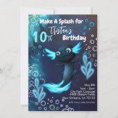 Donkerblauw Neon Axolotl Verjaardagsfeest Kaart (Voorkant)