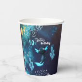 Donkerblauw Neon Axolotl Verjaardagsfeest Papieren Bekers (Achterkant)