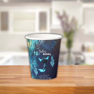 Donkerblauw Neon Axolotl Verjaardagsfeest Papieren Bekers