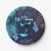 Donkerblauw Neon Axolotl Verjaardagsfeest Papieren Bordje (Voorkant)