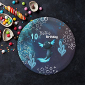 Donkerblauw Neon Axolotl Verjaardagsfeest Papieren Bordje