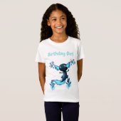 Donkerblauw Neon Axolotl Verjaardagsfeest T-shirt (Voorkant volledig)