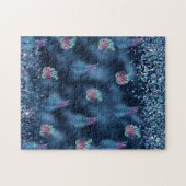 Donkerblauw ontwerp met turquoise en roze bladeren legpuzzel (Horizontaal)