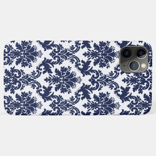 Donkerblauw op wit  damaspatroon Case-Mate iPhone case (Achterkant (horizontaal))