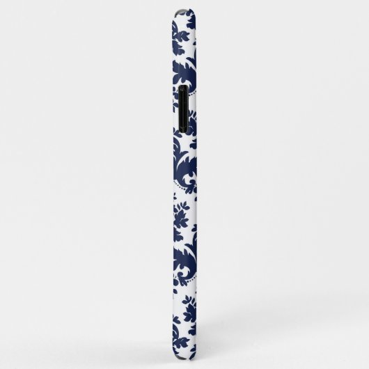 Donkerblauw op wit  damaspatroon Case-Mate iPhone case (Achterkant/rechts)