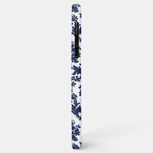 Donkerblauw op wit damaspatroon Case-Mate iPhone case (Achterkant/links)