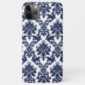 Donkerblauw op wit  damaspatroon Case-Mate iPhone case (Achterkant)
