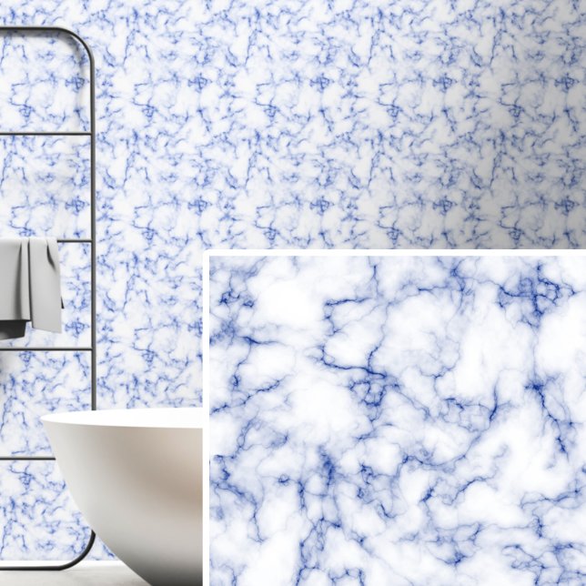 Donkerblauw op wit gemarmerd behang (Creator heeft geüpload)