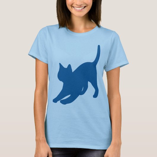 Donkerblauw opgeruimde kat Silhouette T-shirt (Voorkant)