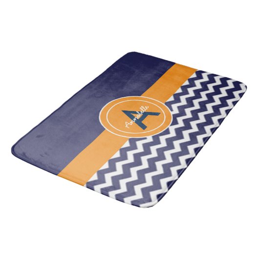 Donkerblauw Oranje Chevron Badmat (Gekanteld)