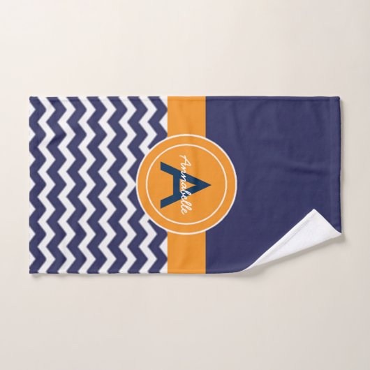 Donkerblauw Oranje Chevron Handdoek (Handdoek)