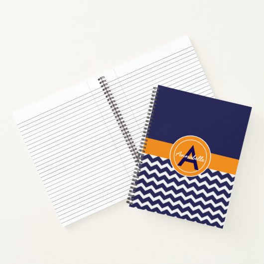 Donkerblauw Oranje Chevron Notitieboek (Binnen)