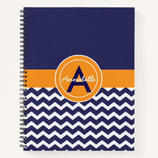 Donkerblauw Oranje Chevron Notitieboek (Voorkant)