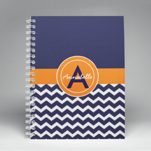 Donkerblauw Oranje Chevron Notitieboek
