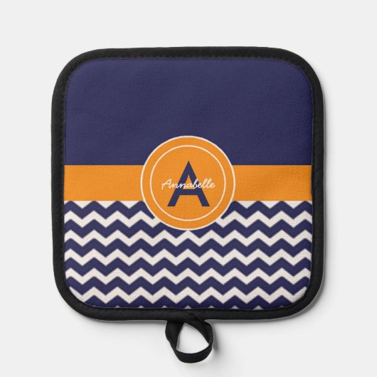 Donkerblauw Oranje Chevron Pannenlap (Voorkant)