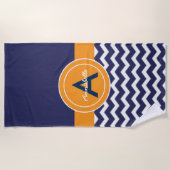 Donkerblauw Oranje Chevron Strandlaken (Voorkant)
