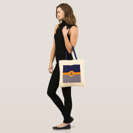Donkerblauw Oranje Chevron Tote Bag