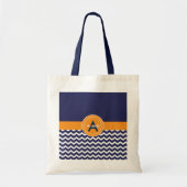 Donkerblauw Oranje Chevron Tote Bag (Voorkant)