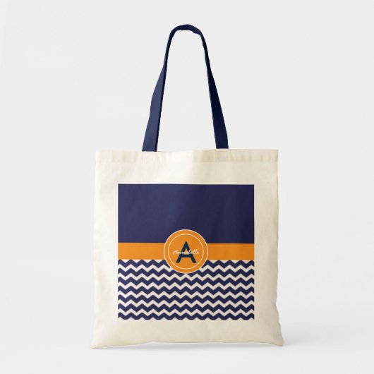 Donkerblauw Oranje Chevron Tote Bag (Voorkant)