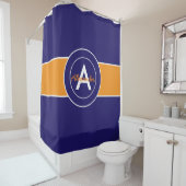 Donkerblauw Oranje Douchegordijn (In situ)