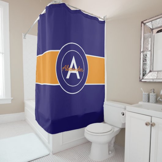 Donkerblauw Oranje Douchegordijn (In situ)