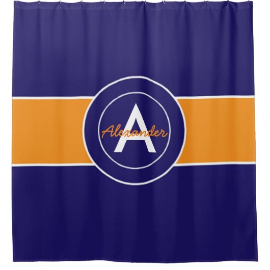 Donkerblauw Oranje Douchegordijn (Voorkant)