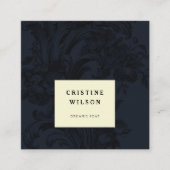Donkerblauw ornamentaal Victoriaans Vierkante Visitekaartje (Voorkant)