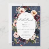 Donkerblauw Ovaal Bloemen Lijst Bruids Brunch Kaart (Voorkant)