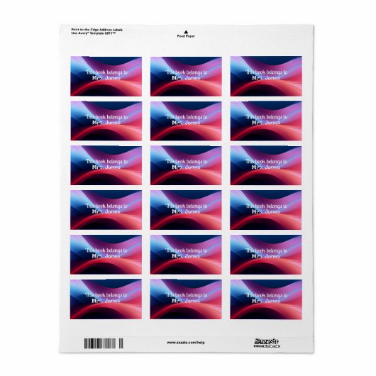 Donkerblauw paars abstract leraar boek etiket (Full Sheet)