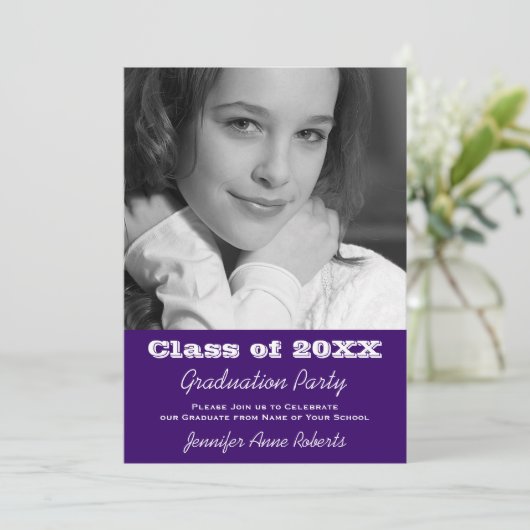 Donkerblauw Paars Afstuderen nodigt zoon of dochte Kaart (Staand voorkant)