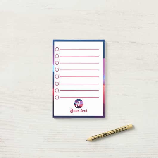 Donkerblauw paarse abstracte initiaal Post-it Note (Op bureau)