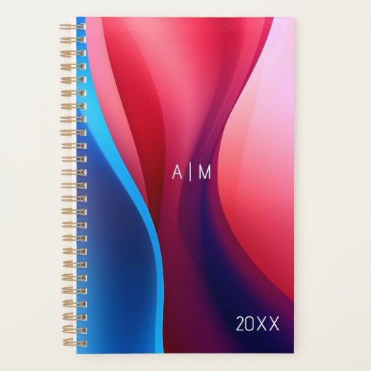 Donkerblauw paarse abstracte school initiaal planner (Voorkant)