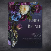 Donkerblauw & Paarse Bloemen Moody Bruidsbrunch Kaart