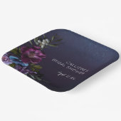 Donkerblauw & Paarse Bloemen Moody Bruidsbrunch Papieren Bordje (Gebogen)