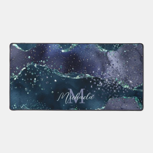 Donkerblauw Paarse Glitter Sparkle Stijlvol Monogr Bureaumat (Voorkant)