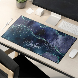 Donkerblauw Paarse Glitter Sparkle Stijlvol Monogr Bureaumat