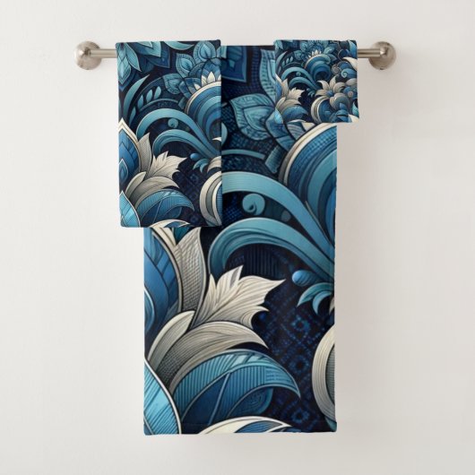 donkerblauw patroon bad handdoek (Insitu)