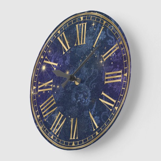 donkerblauw patroon en goudsparken grote klok (Hoek)