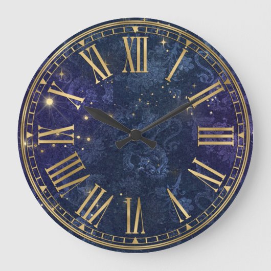 donkerblauw patroon en goudsparken grote klok (Voorkant)