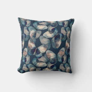 Donkerblauw patroon met vlinders kussen