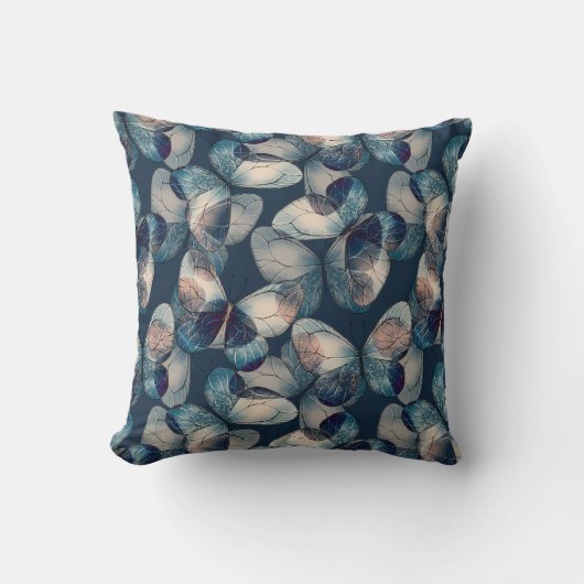 Donkerblauw patroon met vlinders kussen (Voorkant)