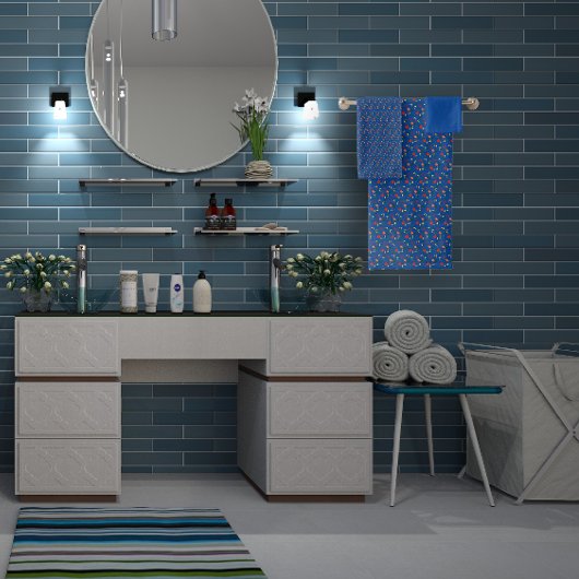 Donkerblauw Patroon mini wilde bloem Bad Handdoek