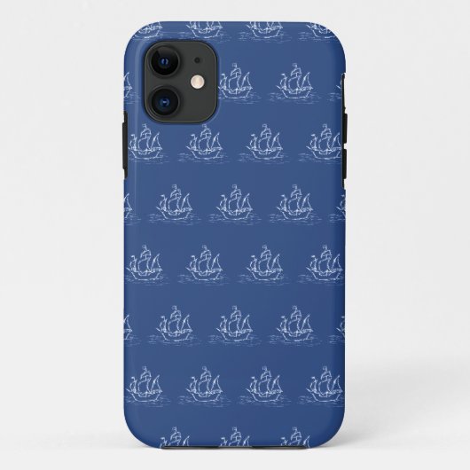 Donkerblauw piratenschip patroon. Case-Mate iPhone case (Achterkant)